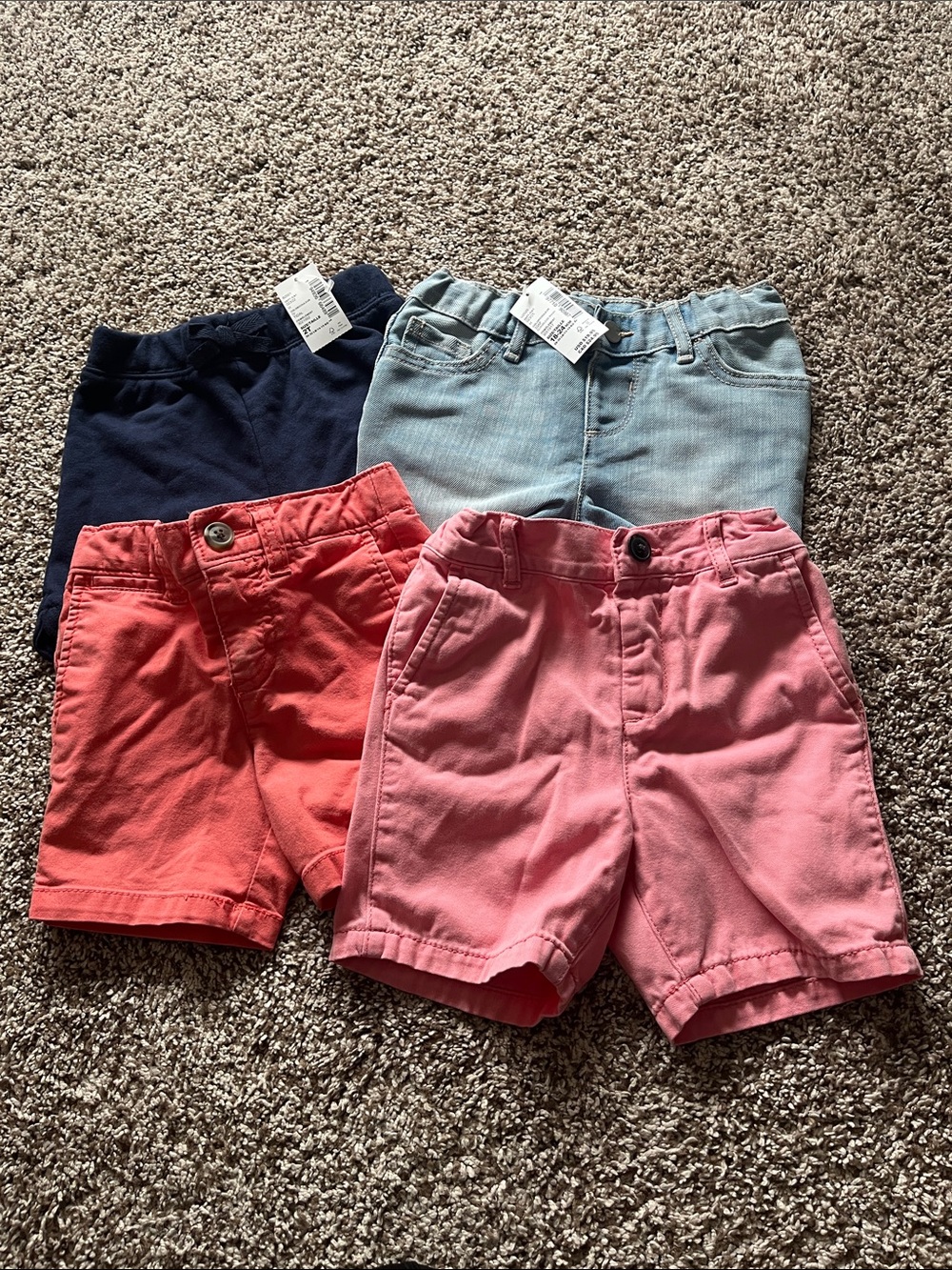 Girl 4-Pack Cotton Shorts - Pink, Coral, Navy, Light Denim Size 18-24, 2T